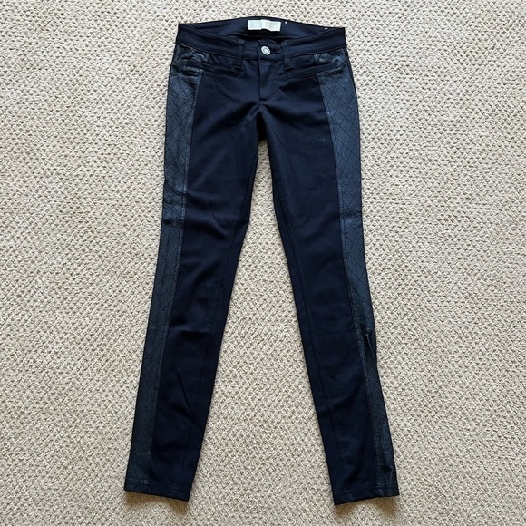 Almost Famous Size Small Black Leggings with Quilted Faux Leather Down Legs - Picture 1 of 5